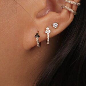 Dainty Huggies Black CZ "diamonds" 18K Gold Huggies Everyday Earrings PRETTY